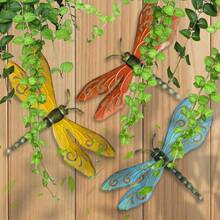 OBABA Metal Dragonfly Wall Decor, Outdoor Yard Art Fence Decor Garden Hanging Decorations For Patio, Indoor Home, Living Room, Bedroom,3 Pack (S)