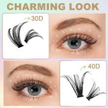 INSTKEE 30D+40D Cluster Self-Grafting False Eyelashes Set, 240pcs Natural Style False Eyelashes Set, Mixed Length 9-16mm, D Curl False Eyelashes With False Eyelash Glue Tweezers, Remover And Grafting Tools, Suitable For Beginners,Back To School