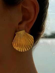 1 对热带岛屿度假风格时尚简约奢华别致复古不锈钢 18K 镀金贝壳耳环，适合女性日常佩戴、工作、旅行、约会、派对、节日礼物 - 金色 - 查看 6