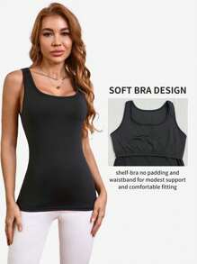 1 pieza Camiseta de tirantes versátil, se puede usar sin sostén, adecuada para uso casual, deportivo, yoga y como camiseta interior