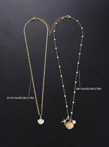 2pcs Seashell Pendant Necklace, Mermaid Pearl Necklace, Retro Beach Style Necklace(Random Starfish/Seashell Shape)