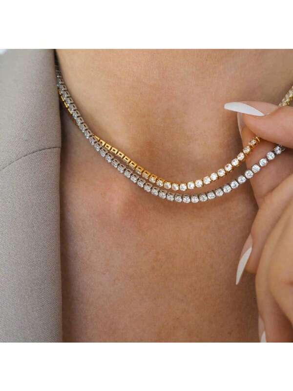 Europäische & Amerikanische Mode Luxus Kristallkralle Ketten Armband & Halskette Set, Golden & Silber