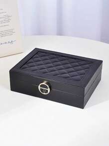 1 pieza Joyero de tres capas de gran capacidad, joyero multifunción de piel sintética (PU), joyero de tres capas con cerradura, joyero portátil, caja de almacenamiento para anillos, aretes y collares, caja de almacenamiento de joyería para tocador con cajón