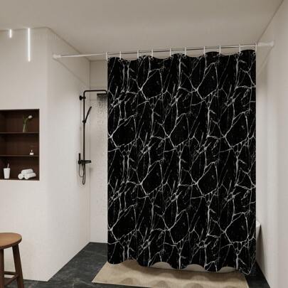 Premium Black Marble Pattern Shower Curtain, Luxurious Style, Easy To Clean , Water-Resistant, Opaque, Suitable For Bathroom, Hotels, Homes, Schools, Various Sizes, Adjustable With Hooks Bathroom Decor