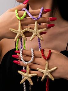 1 pieza Collar con colgante de estrella de mar de cuerda colorida estilo bohemio, adecuado para la playa y vacaciones - Collar halter con colgante de estrella de mar - Ver 10