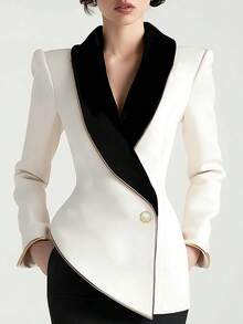 Elegante chaqueta de traje con solapa asimétrica y bloques de color - Blanco - Ver 1