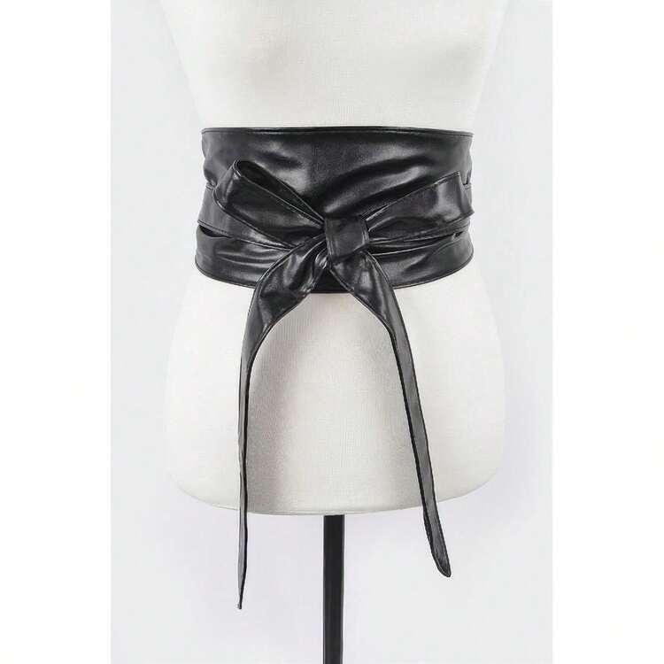 Tie Front Leather Belt - 黑色 - 查看 1
