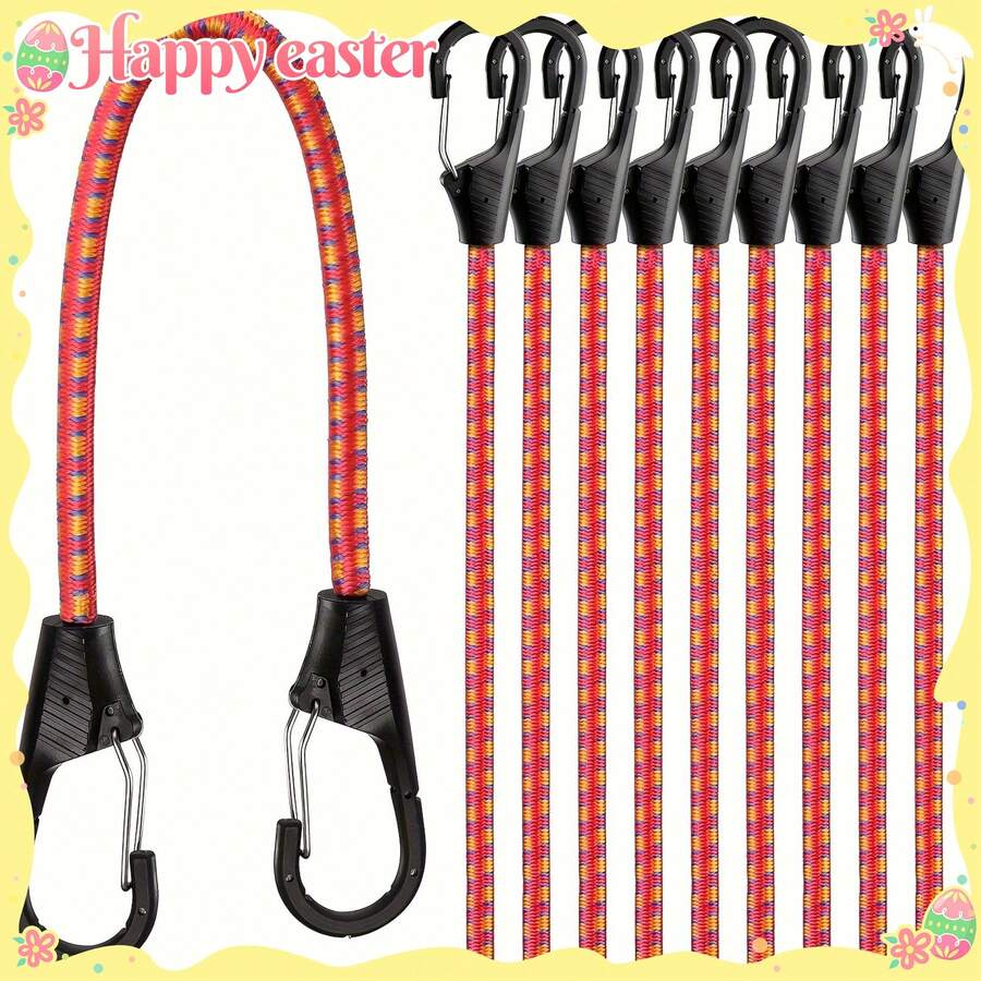 Botepon Marine Bungee Cords, Sailing Gifts For Men, Boat Accessories, Pontoon Accessories, 4ft Bass Boat Mooring Rope, HORUSDY 10-Piece Bungee Cord Set, 18 Inch Heavy Duty Rope With Spring Lock Clip, Tensile Strength Under 122lbs, Hook For Reliable Fixation - Red - View 1