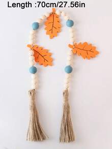 1 件波西米亚风格木珠串挂饰，秋季感恩节 DIY 木制枫叶和米色珠子编织流苏挂饰，适用于家居装饰、感恩节装饰、秋季装饰、圣诞节装饰、餐桌装饰、壁炉架挂饰、入口装饰、日常装饰、房间装饰、墙壁装饰、客厅装饰、秋季装饰，