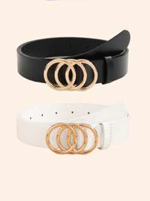 2 件套时尚女士腰带，配有 3 个圆形扣，适合各种节日、聚会、派对、休闲活动，适合所有季节