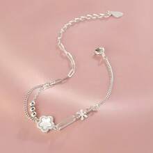 1 Piece Of Sterling Silver Broken Silver Bow Pearl Bracelet Bracelet For Women Simple Ins Temperament New Sweet Bracelet - Five Leaf Flower Bracelet - View 3
