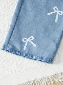 2件套青少年女孩休闲蝴蝶印花短袖T恤和直筒裤套装