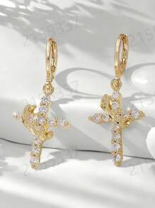 Fashion Elegant/Retro Copper Micro-Inlay Cross Earrings