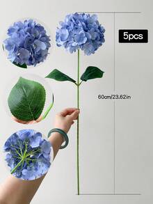 1/3/5 件真实触感绣球花人造花，人造绣球花适用于家居插花、婚礼花束、厨房餐桌中心装饰，15.75 英寸蓝色刺绣人造花带茎，塑料绣球花桌面装饰花，适用于办公室派对婚礼、假植物、春夏装饰、花园装饰、房间装饰、母亲节父亲节礼物