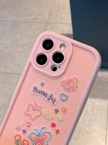 Funda antichoque para teléfono con bordado creativo de flor con forma de corazón y lazo, compatible con Apple y otros smartphones
