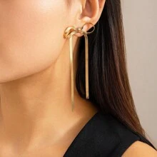 1 Pair European & American Fashion Minimalist Bowknot Long Chain Earrings, Niche Design Suitable For Women's Daily Or Party Wear