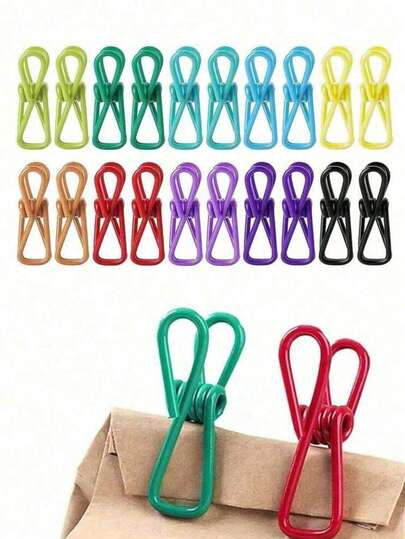 10 piezas de pinzas para patatas fritas - Pinzas de acero recubiertas de PVC de uso múltiple para sellar bolsas de comida, bolsas de patatas fritas, ropa y papel - Paquete de 10 (color aleatorio) Pantalones de vestir, zapatos, jeans, botas, faldas, ropa de playa, primavera, minimalista, tops de verano