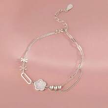 1 Piece Of Sterling Silver Broken Silver Bow Pearl Bracelet Bracelet For Women Simple Ins Temperament New Sweet Bracelet - Five Leaf Flower Bracelet - View 9
