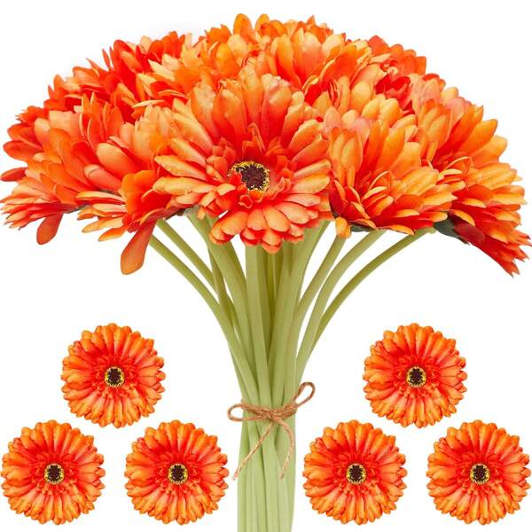 Set de 6/12 flores artificiales de margaritas africanas, flores de seda de margaritas africanas, gerberas artificiales, girasoles falsos a granel para ramos de novia, decoración de bodas, fiestas, hogar y cocina
