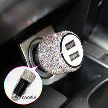 Bling Bling 水钻水晶多端口车载充电器快速充电 PD QC3.0 USB C 车载手机充电器 Type C 适配器 3 合 1 快速充电线兼容 Andriod 手机、行车记录仪、iPad、GPS、节日/生日礼物