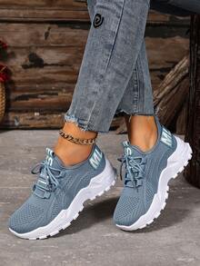 New Women's Fashion Casual Shoes, Solid Color Lace-Up Sneakers, Breathable Outdoor Running Shoes, Low-Top Comfortable Plus Size Women's Shoes, PVC Lace-Up Ladies Shoes, Breathable Comfortable Lightweight Soft Fitness Gym Outdoor Holiday Women Shoes