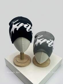 1 件男女通用美式嘻哈街头风格提花针织帽，保暖，适合秋冬季服装