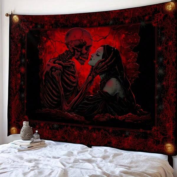 1 Stück romantisch inspirierter Skelett & Schönheit Gothic Schädel Liebe Themen Wandbehang Raumdekoration Schlafzimmer Wandteppich
