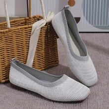 Women'S Black Woven Fabric Slip-On Flats - Casual Square Toe Shoes For Indoor & Outdoor Wear, All-Season Comfort With Rubber Sole, Breathable & Stylish Design - 格雷奶奶 - 查看 2