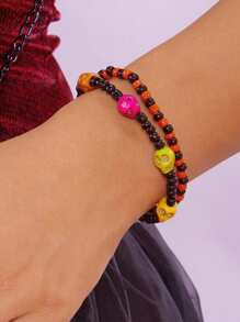 2件骷髅串珠纸卡手链套装