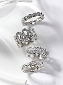 1 Pc Fashion Rhinestone Decorative Woven Design Women's Ring,Silver Cross Wave Ring,Summer Vacation Accessory,Delicate And Elegant Women's Jewelry,Suitable For Daily,Stacking,Party,Anniversary,Wedding,Valentine's Day Gift.
