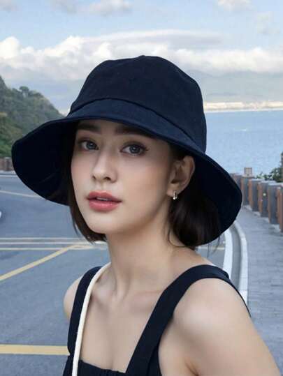 1 eleganter breitkrempiger Fischerhut für Damen als Sonnenschutz und Sonnenschirm, lässiger Hut für Frühling und Sommer in Unifarbe, atmungsaktiver und bequemer Fischerhut, geeignet für Outdoor- und Sportbekleidung