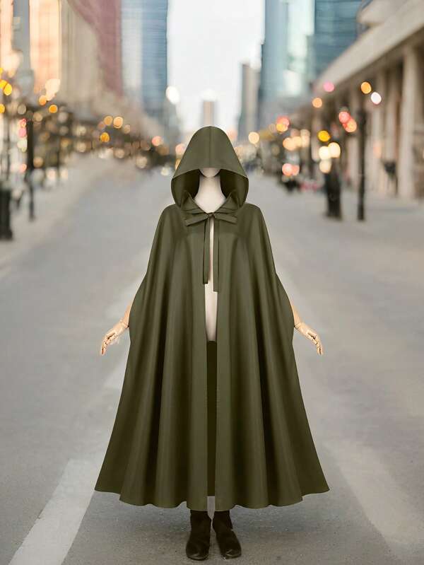 1pc Knitted Fabric Extra Loose Pleated Medieval Hooded Long Robe Wizard Cloak, Suitable For All Seasons Halloween