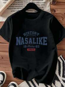 One piece shirts summer tops cotton  clothes women camisas de mujer lindas Camiseta 180g algodón negro blanca con estampado History Nasalikeestampado algodón alta calidadcuello redondocorte holgado básicohombres y mujerestranspirableversátillavable a máquinacómodatalla S~3XLdiariocasualdeportesimprescindible verano - Negro - Ver 1