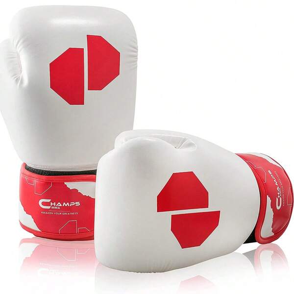 Guantes de boxeo de diseño extranjero talla grande reciente de 2025, disponibles en rojo y negro o negro y blanco, guantes de boxeo de piel de PU de 8 oz, 10 oz, 12 oz, 14 oz, 16 oz, tamaño completo para hombres y mujeres, apto para boxeo, MMA, kickboxing, bolsa de golpeo, taekwondo, guantes de entrenamiento unisex para adultos