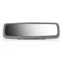 Espejo retrovisor plano ovalado para automóvil, accesorio de espejo retrovisor interior anti-niebla y anti-reflejo con decoración de diamantes, se ajusta a la mayoría de los vehículos