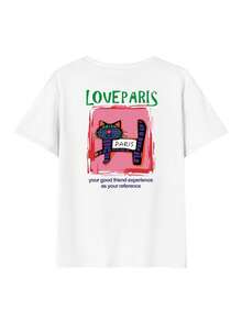 100% Cotton Ladies Short Sleeve T-Shirt, Stylish, Loose, Casual Crew Neck Top - 白色 - 查看 3