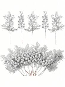 14 قطعة من ديكورات عيد الميلاد - أغصان توت وردية لامعة، أغصان صنوبر لامعة، زينة شجرة عيد الميلاد الاصطناعية، إكليل عيد الميلاد DIY، أعمال يدوية، ديكور المنزل والأعياد، وردي، أزهار اصطناعية متعددة الألوان لعيد الميلاد، ديكورات عيد الميلاد، ديكور المنزل في عيد الميلاد، هدايا عيد الميلاد، زينة شجرة عيد الميلاد (فضي)