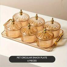 一套带金色装饰的豪华塑料零食盘 - 优雅的坚果碟、糖果和开胃菜托盘 - 时尚的家居厨房储物盒，带盖，适合斋月使用 - 彩色 - 查看 11