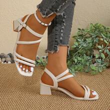 Women's Fashion High Heel Sandals, Net Cloth Chunky Heels Perfect For Summer Dresses
