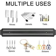 磁性刀架，壁挂式，7.8英寸/13英寸/15英寸/18.9英寸/21.6英寸磁性刀条，适用于厨房刀具、车库工具等，多功能磁性刀架，圣诞礼物 - 黑色 - 查看 6