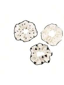 3pcs Set - Colon Hair Scrunchies, Heart Shaped Chiffon Crop Top, Round Dot Patterned Accessory Pack For Women, Hair Ties, Scrunchy Hair Ties, Hair Bobbles, Washing Face, Hair Accessories ,Head Piece