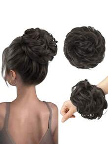 1件装女士优雅卷发发髻发圈合成发绳发饰休闲发饰，马尾辫发圈，发绳，发圈马尾辫发带，发圈头饰 - 彩色 - 查看 12