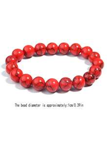 1 cái, 4 cái Vòng tay hạt đá mã não đỏ tự nhiên phong cách Trung Hoa cổ điển mới có thể xếp chồng lên nhau cho cặp đôi nam nữ Vòng tay màu đỏ Bộ hạt tròn đá đỏ thủ công nguyên chất - Đỏ - Xem 10
