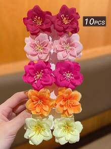 10pcs/Set Fashion Cute Bohemian Style Hawaii Flower Hairpins Clips, Suitable For Beach, Recommended As Gifts, Claw Clips, Hair Claws, Hair Slide, Hair Barrettes, Alligator Hair Clip, School Stuff, Flower Hair Accessories, Vacation Outfits Woman, Head Accessories - Multicolor - View 5
