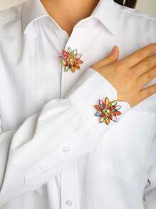 2pcs/Set Cute Flower Button Cover 3-Layer Lotus Flower Cufflinks Cover For Shirt Button Clip Clothing Decoration Cuff Links No Sewing Button Suit Dress Accessories Gift