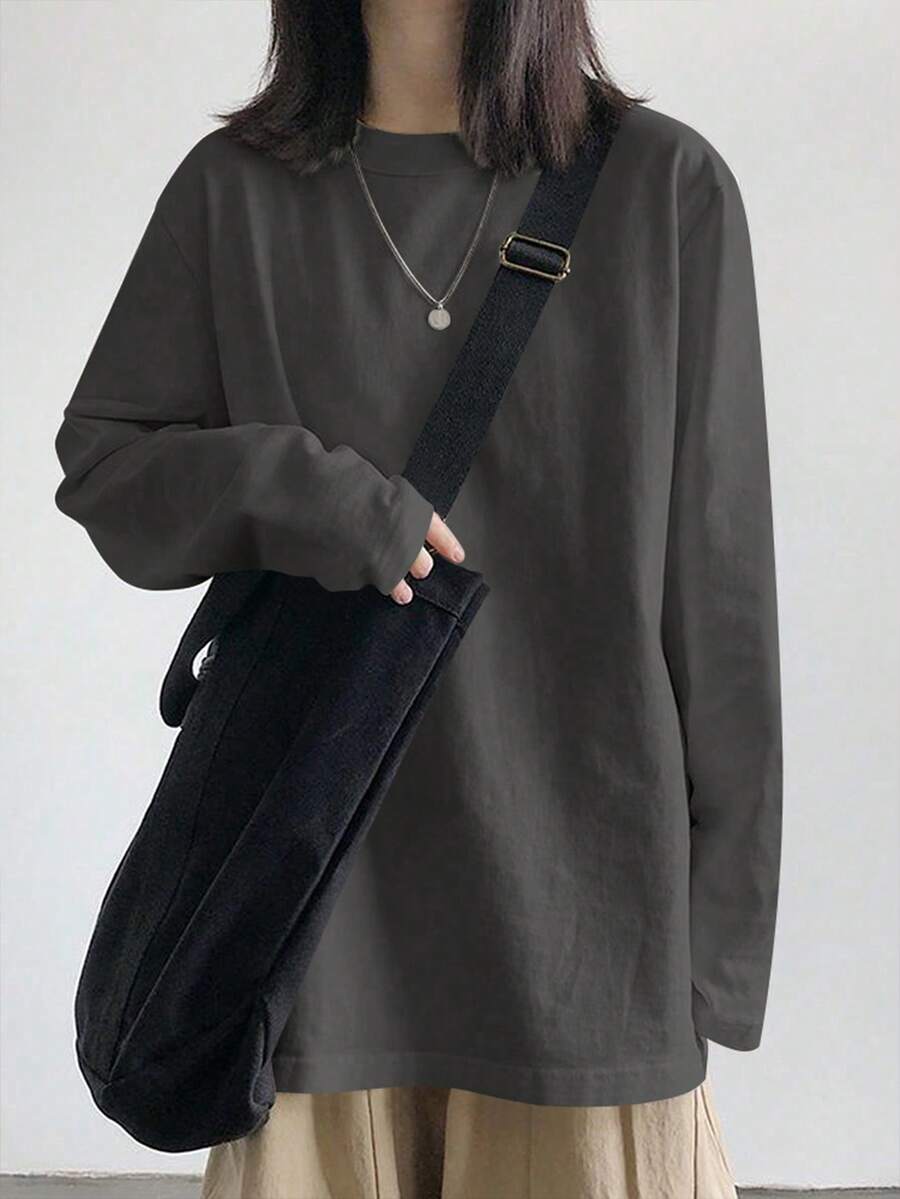 女士宽松长袖T恤，新款汗衫 - 深灰色 - 查看 1