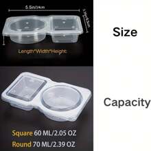 5/10pcs Portable Double Compartment Condiment Containers - Reusable Sauce & Dip Serving Bowls For Travel, Snacks, And Meal Prep (Clear), Dipping Sauce Cups