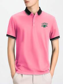 Men's Contrast Color Collar Polo Shirt, Solid Color Casual Everyday