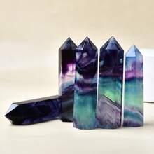 CUPIDCRYSTAL 1pc Vibrant Natural Fluorite Crystal Dots - Loose Gemstone Colorful Stripe Pattern, Hexagonal Wand Shape, Quartz Crystal Stone, 2.76 - 4 Inches In Size,Crystals And Stones