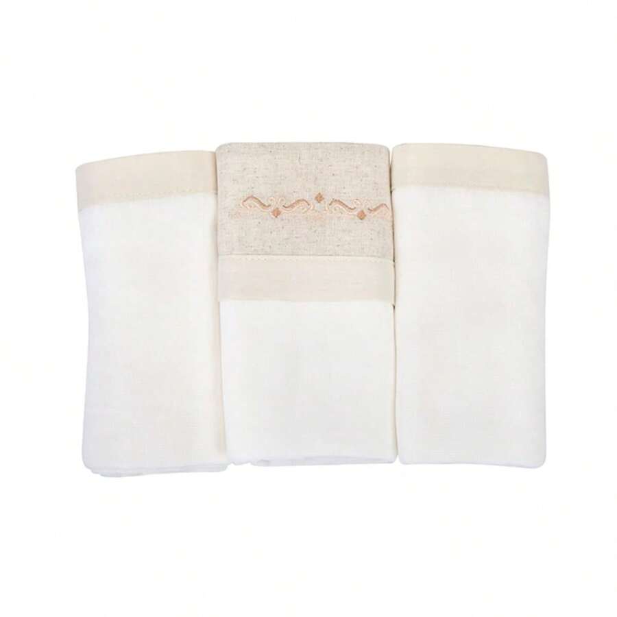 Fralda de Pano Bordada Dupla c/ Bainha Super Macia e Elegante Kit 3 Un. LT Nature Minasrey - Bege - Visão 1